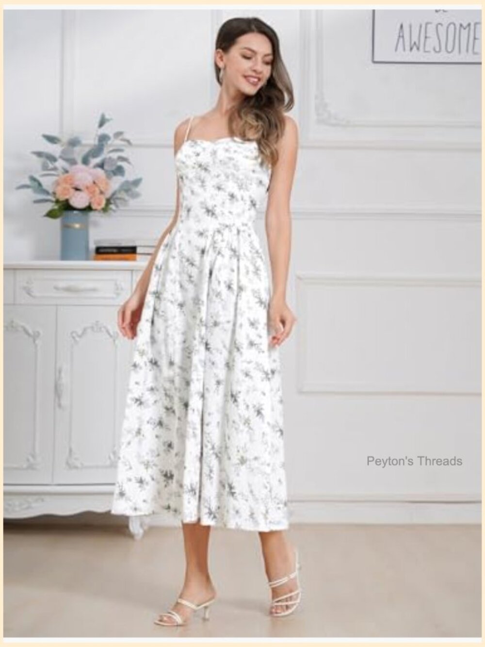 Sexy Spaghetti Strap Bustier Midi Dress with Pockets Flowy Pleated Hem - Picture 6 of 7